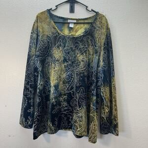 Vtg Y2K Avenue Velvet Top Plus 22/24 Glitter Paisley Whimsigoth Ombre Festival